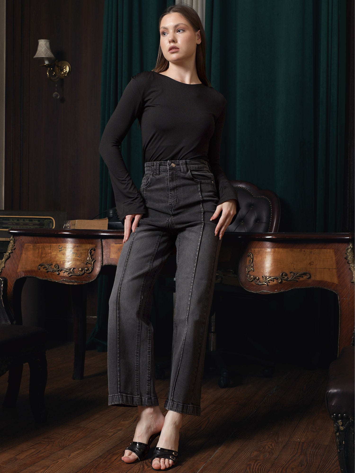 Owluxe Signature Wide-Leg Denim – WL-05 – Charcoal Grey