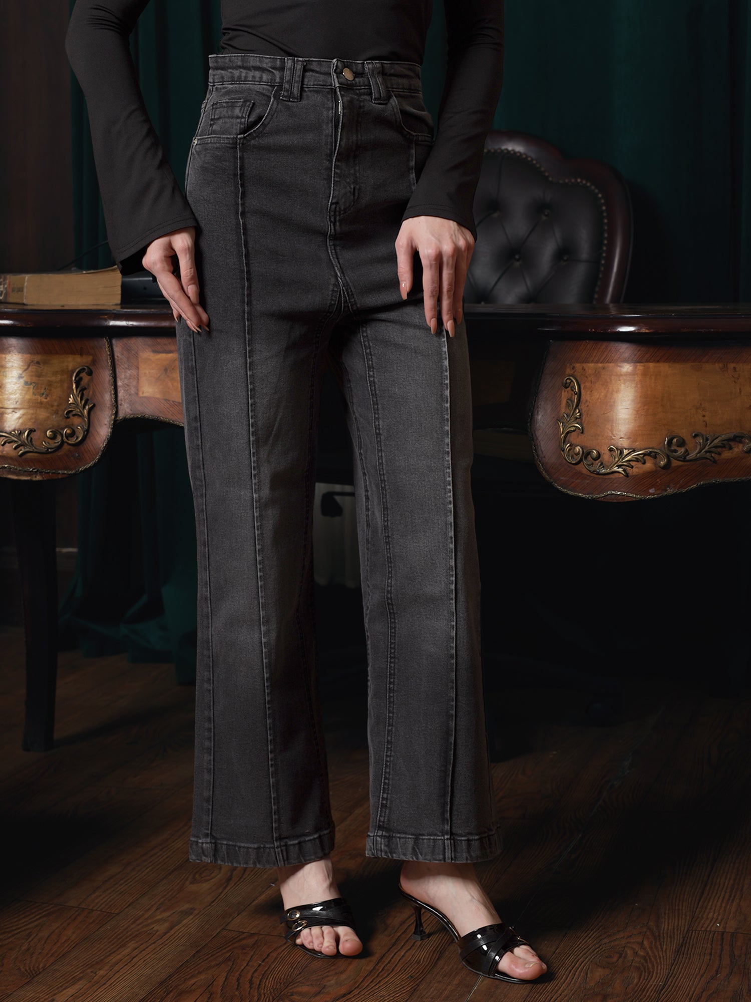 Owluxe Signature Wide-Leg Denim – WL-05 – Charcoal Grey