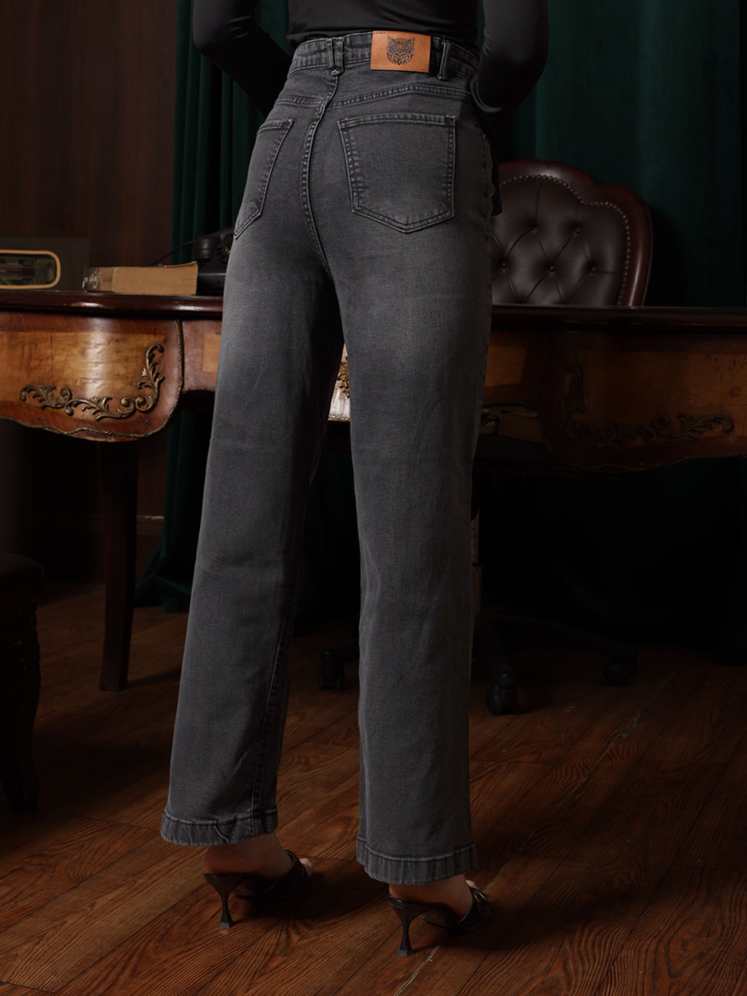 Owluxe Signature Wide-Leg Denim – WL-05 – Charcoal Grey