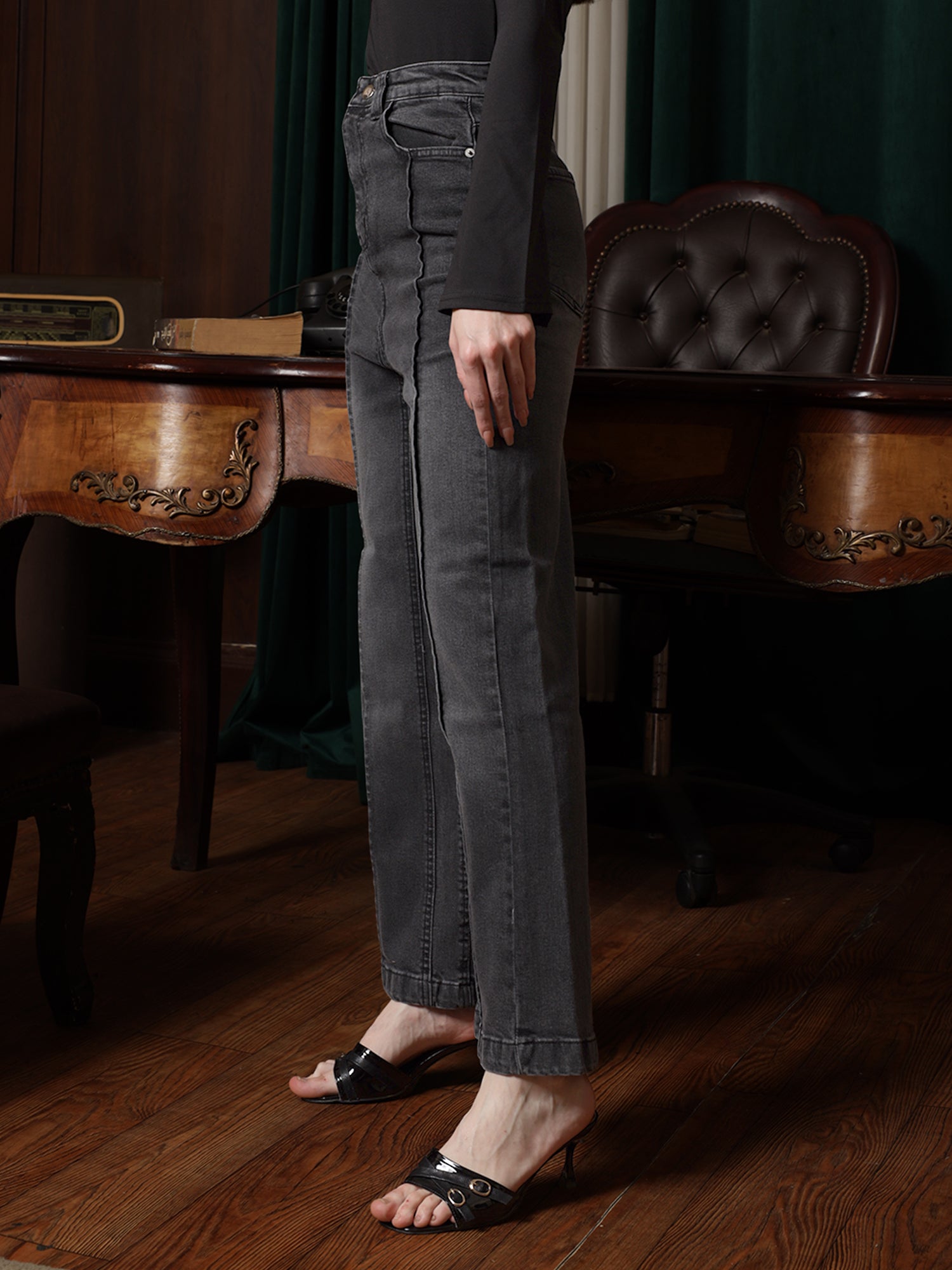 Owluxe Signature Wide-Leg Denim – WL-05 – Charcoal Grey