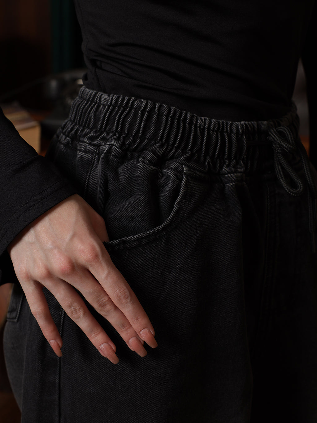 Owluxe Signature Elastic Waist Denim - Charcoal Black