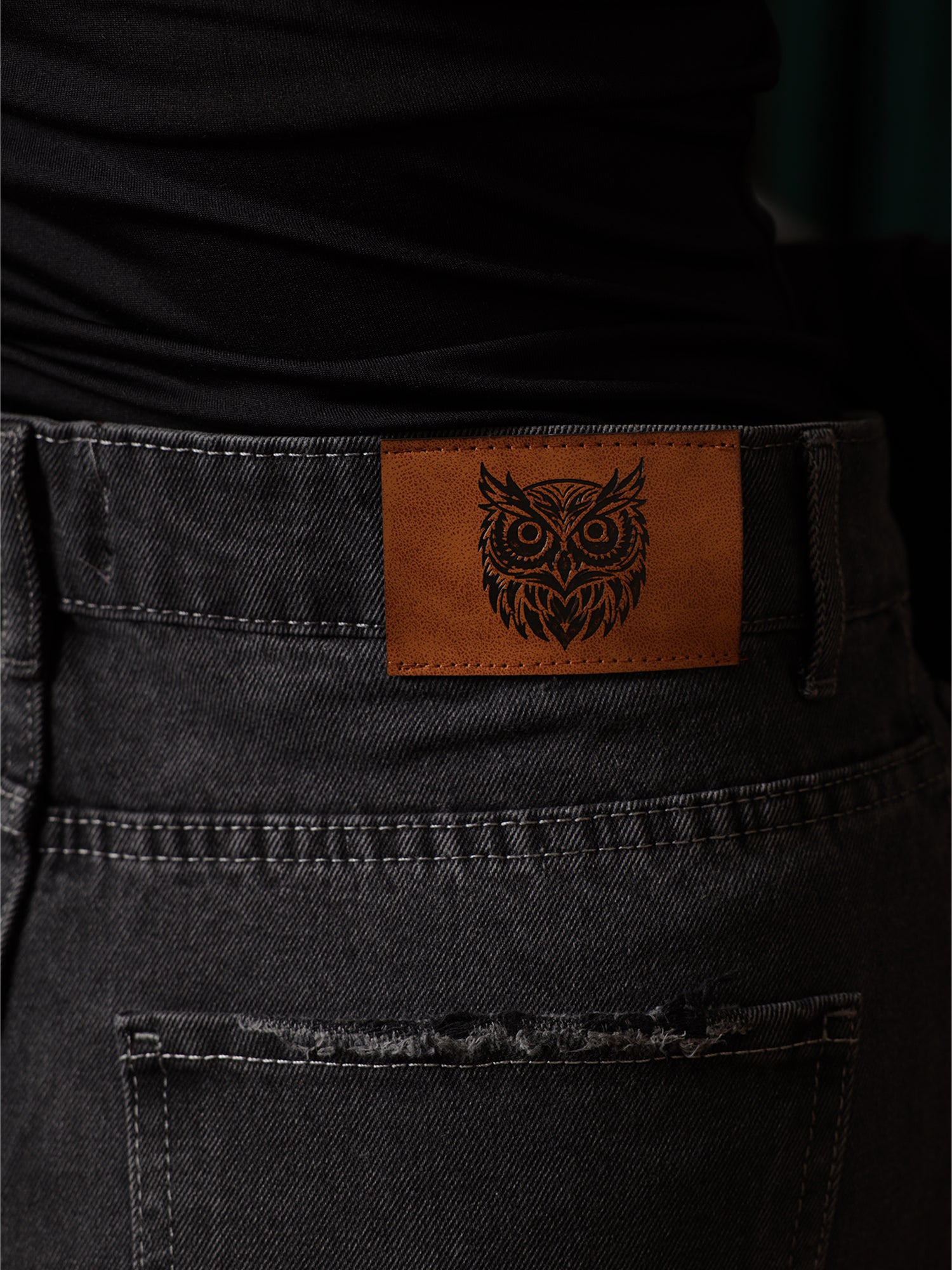 Owluxe Signature Super Wide-Leg Denim – SWL-02 – Charcoal Black