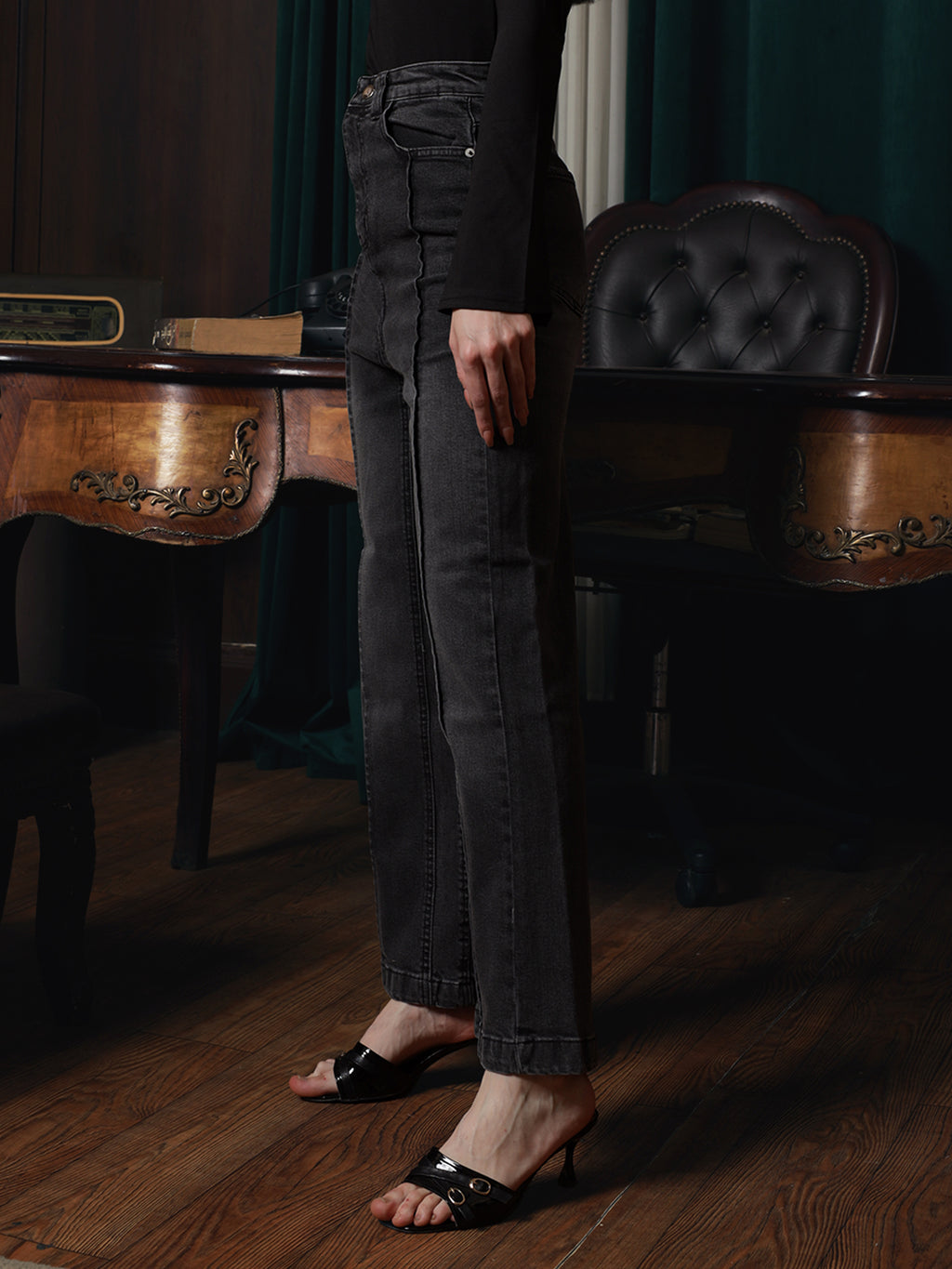 Owluxe Signature Wide-Leg Denim – WL-05 – Charcoal Grey