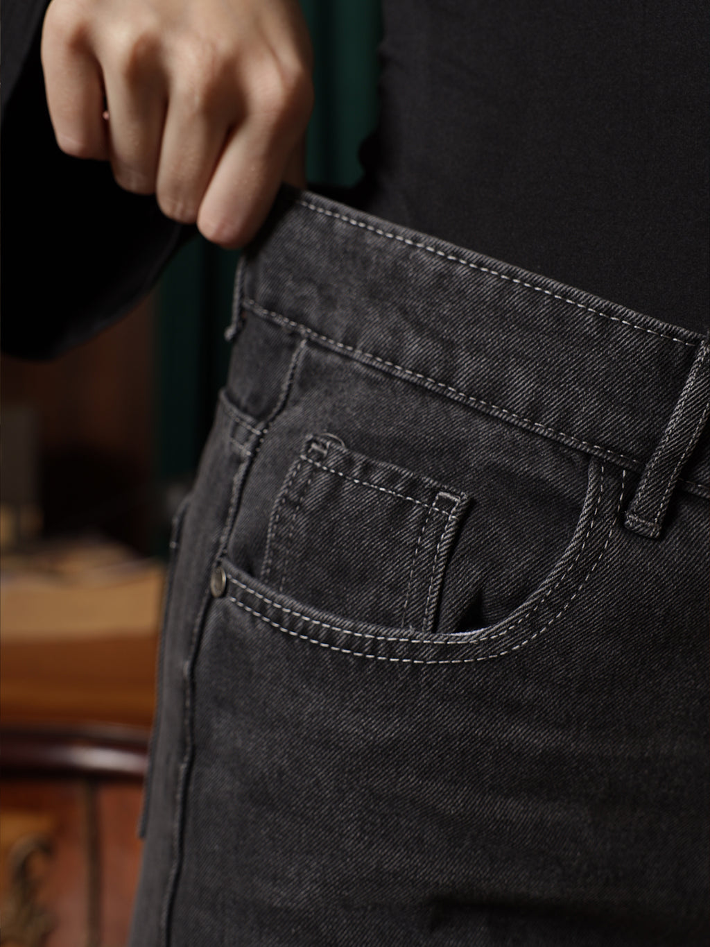 Owluxe Signature Super Wide-Leg Denim – SWL-02 – Charcoal Black