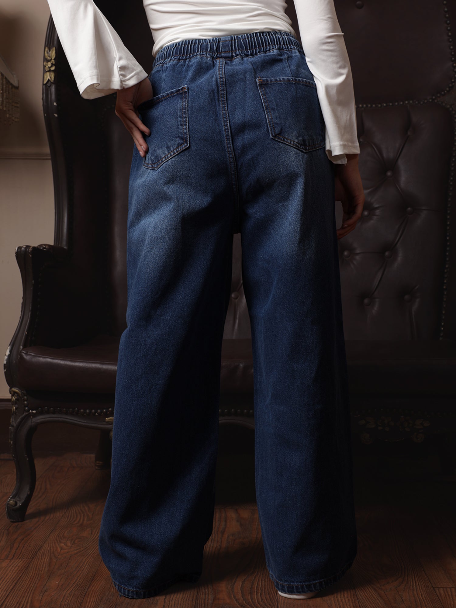 Owluxe Signature Elastic Waist Baggy Denim - BG01 - Midnight Navy