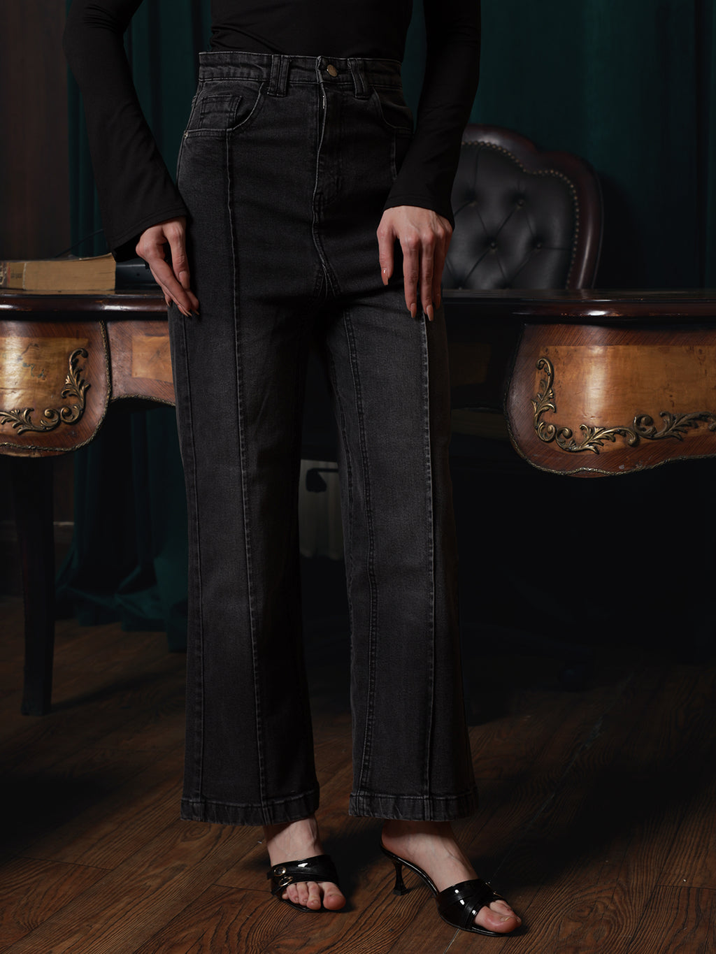 Owluxe Signature Wide-Leg Denim – WL-05 – Charcoal Grey