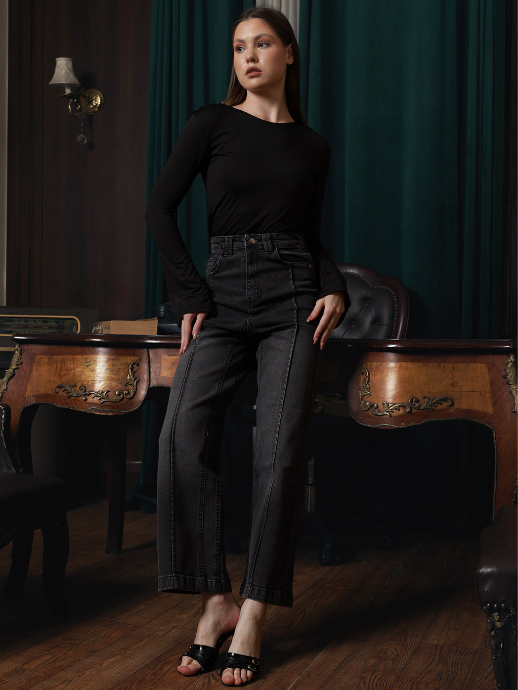 Owluxe Signature Wide-Leg Denim – WL-05 – Charcoal Grey