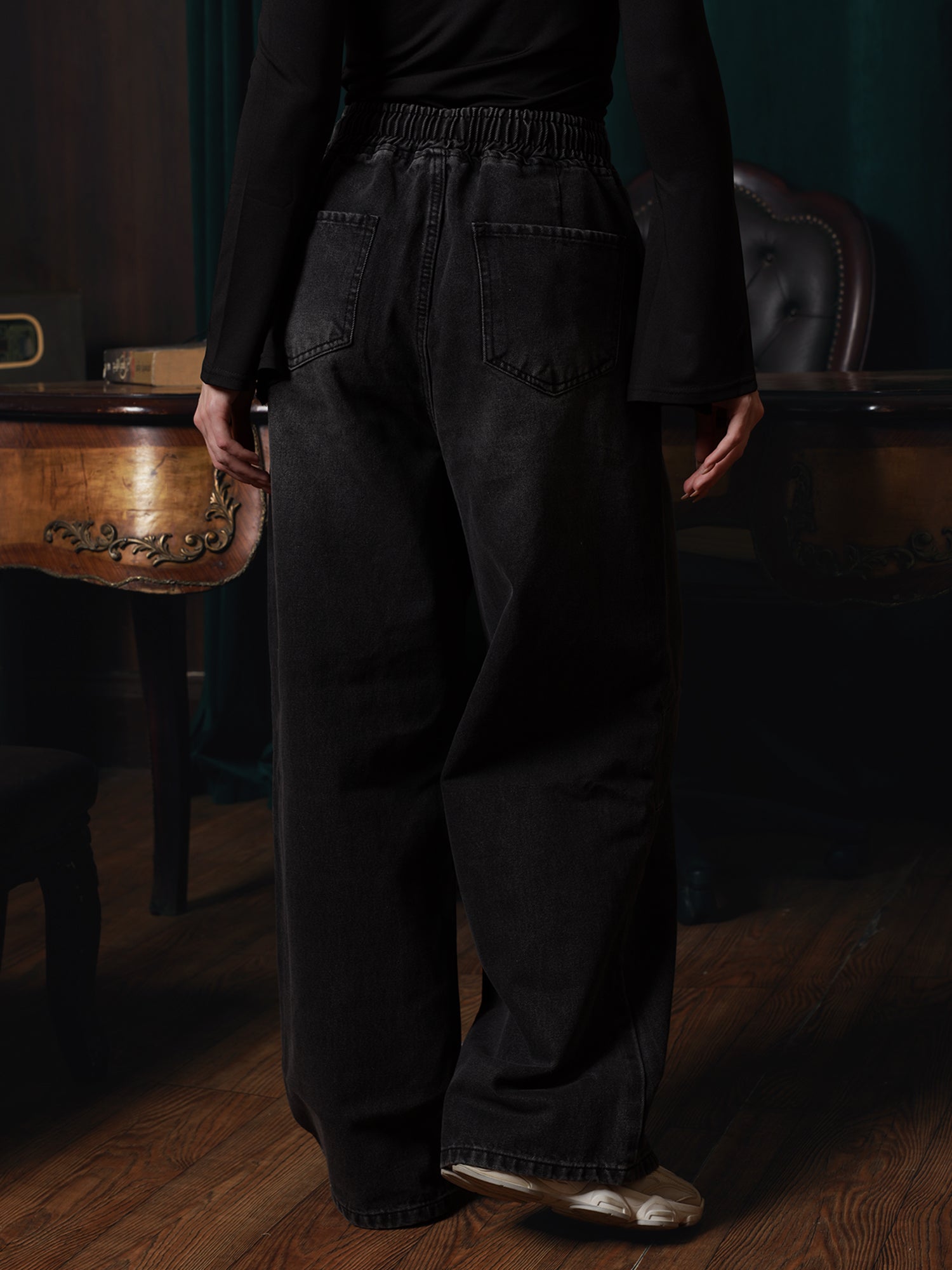 Owluxe Signature Elastic Waist Denim - Charcoal Black