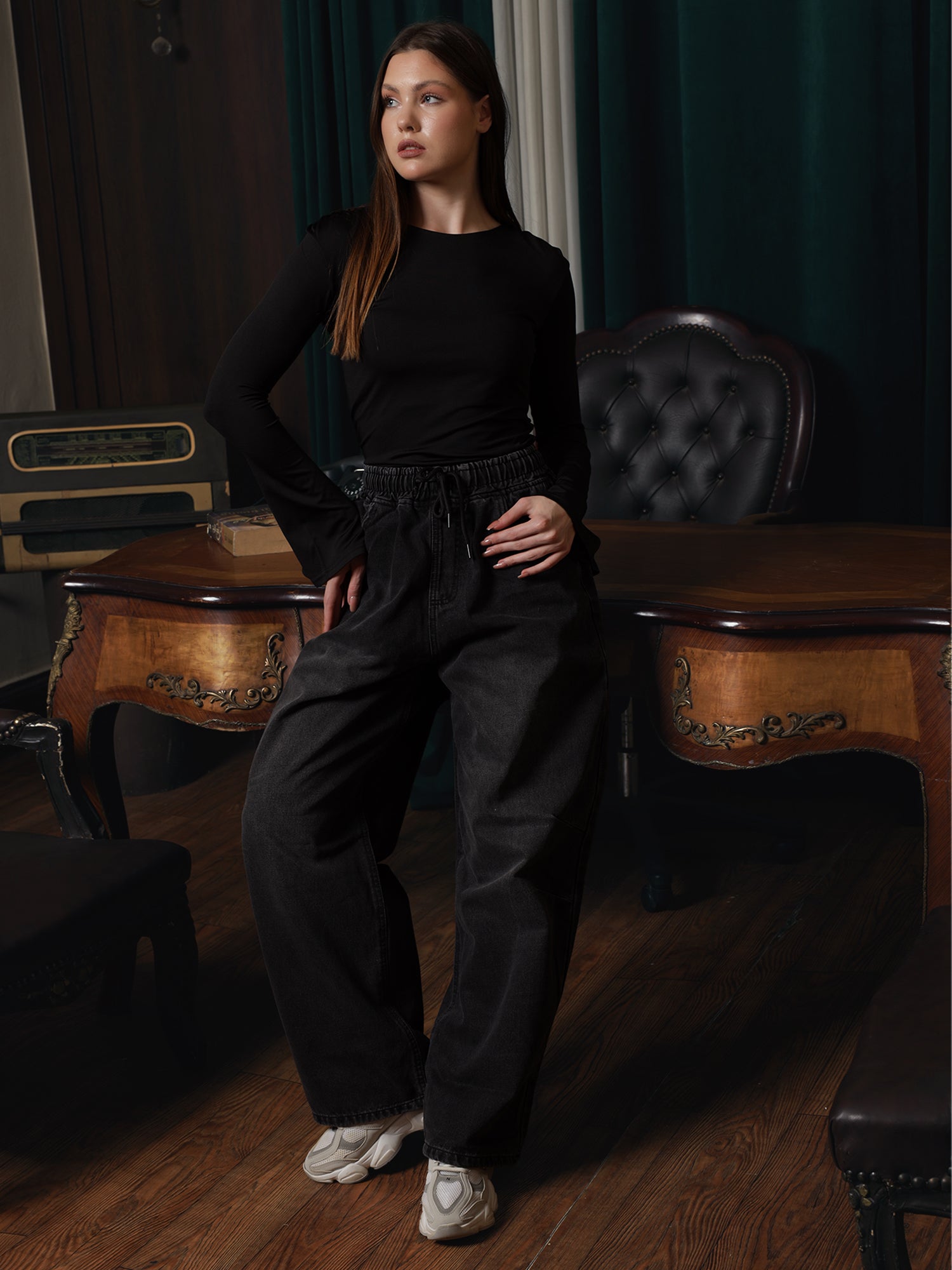 Owluxe Signature Elastic Waist Denim - Charcoal Black